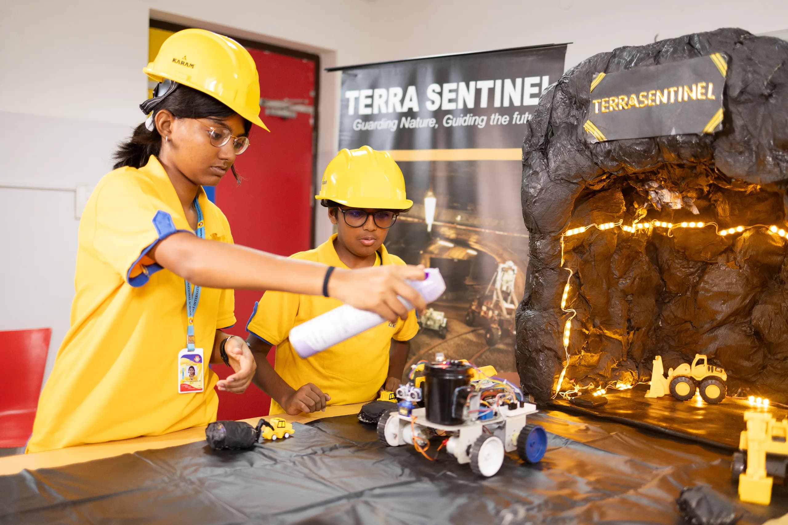 Students building and testing a robotics project at Vaels