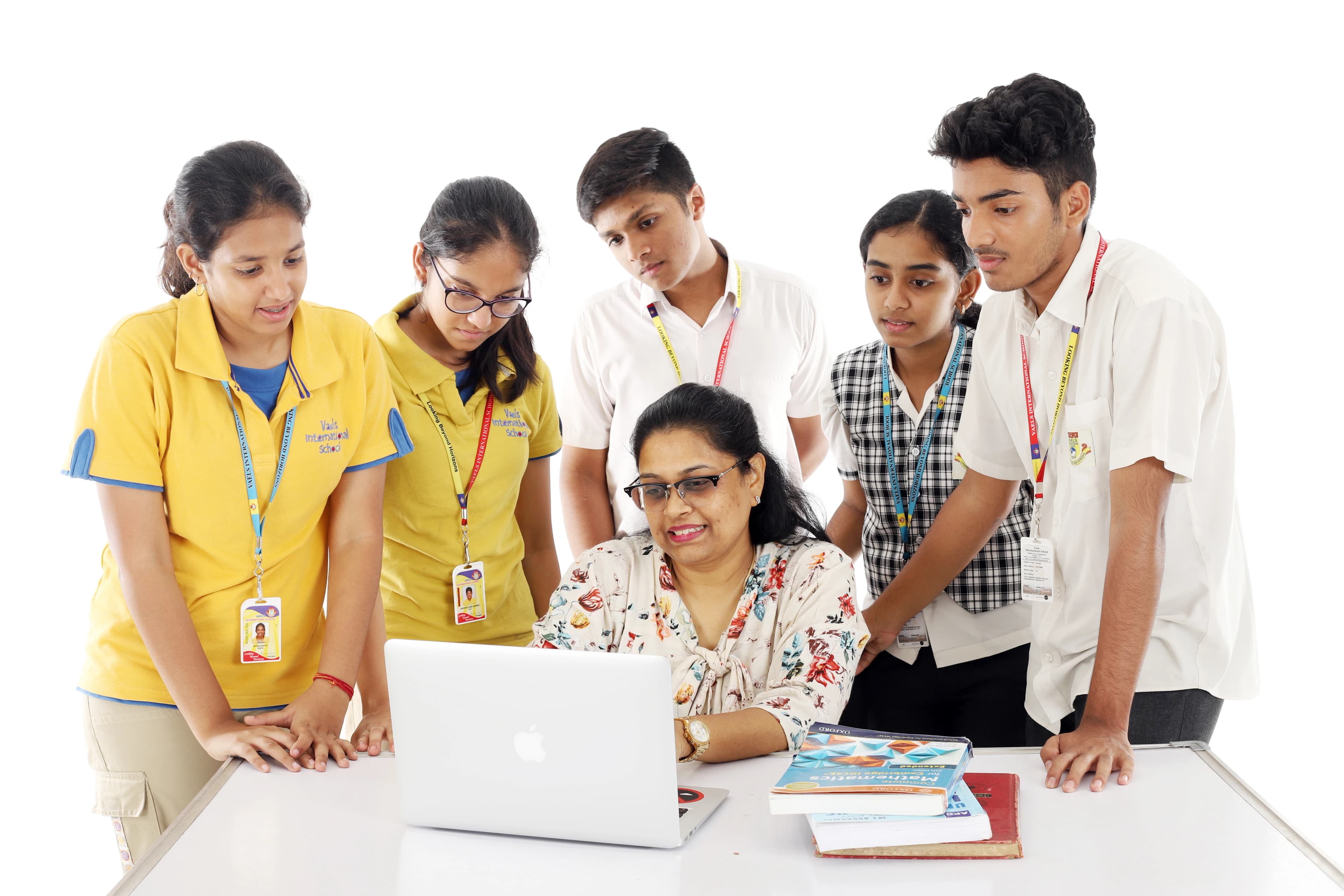 Students collaborating on a service initiative with a teacher
